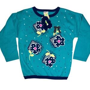 Basic Image  80s/90s green floral bow cottage core crewneck sweatshirt size 12